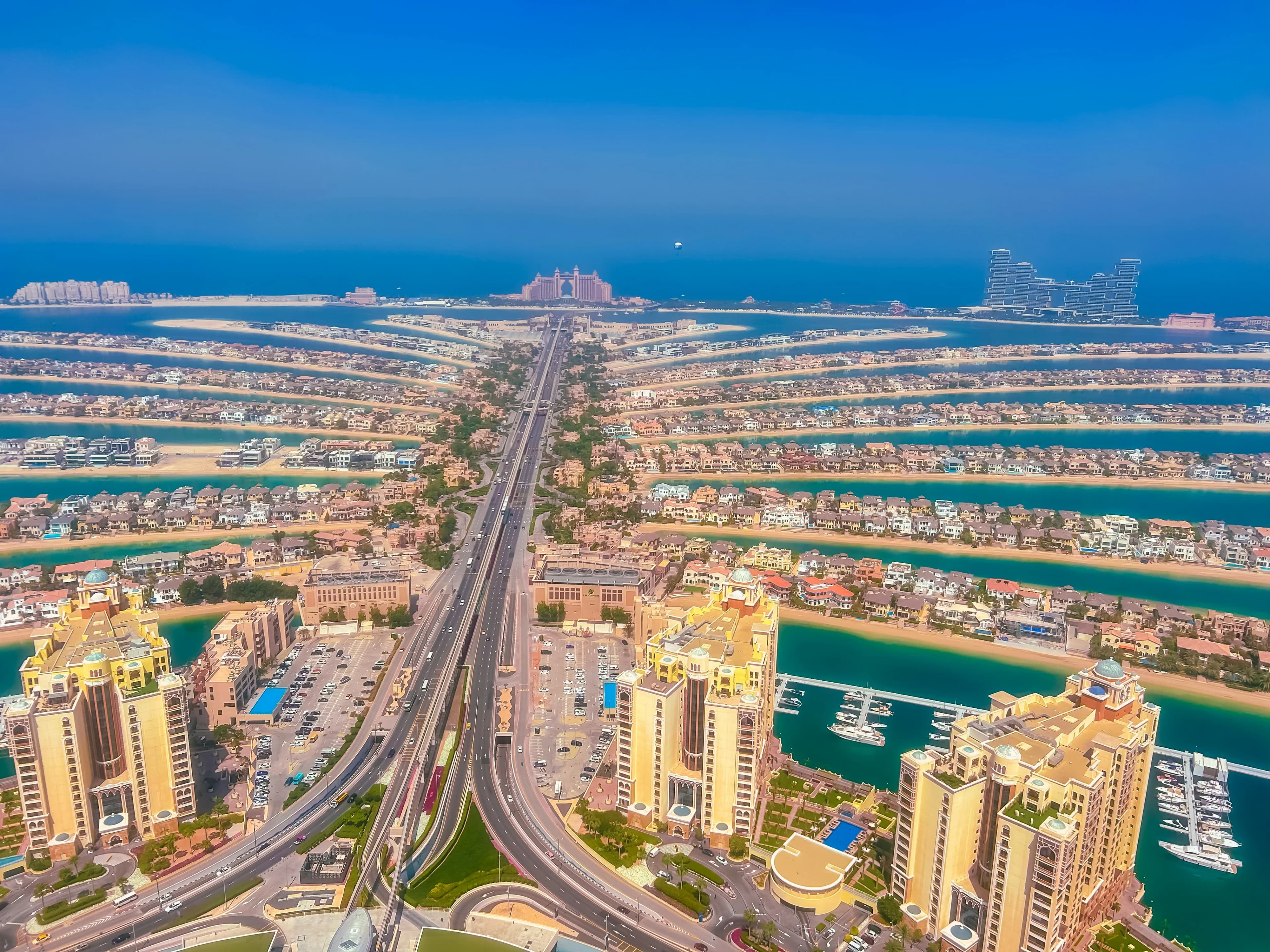 Aerial view of Palm Jumeirah showing the palm-shaped island